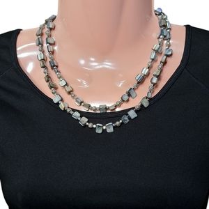 Women's Grey &‎ Silver Tone Chain Faux Pearls Necklace 9 Inches